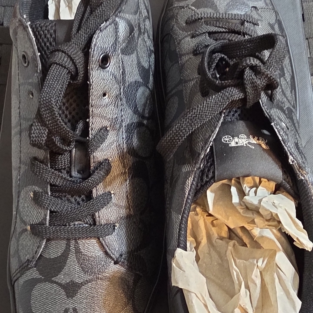 Coach Men’s Low-Top Sneakers in Black and Gray Signature Print